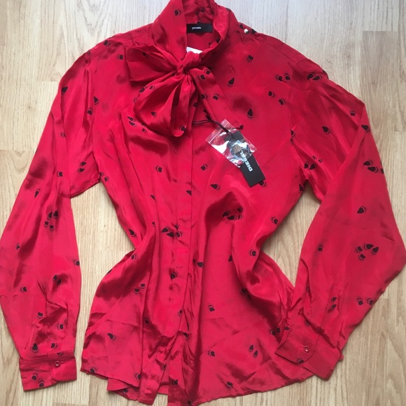 Diesel Pussybow blouse in warewolf paw print - Picture 2 of 6